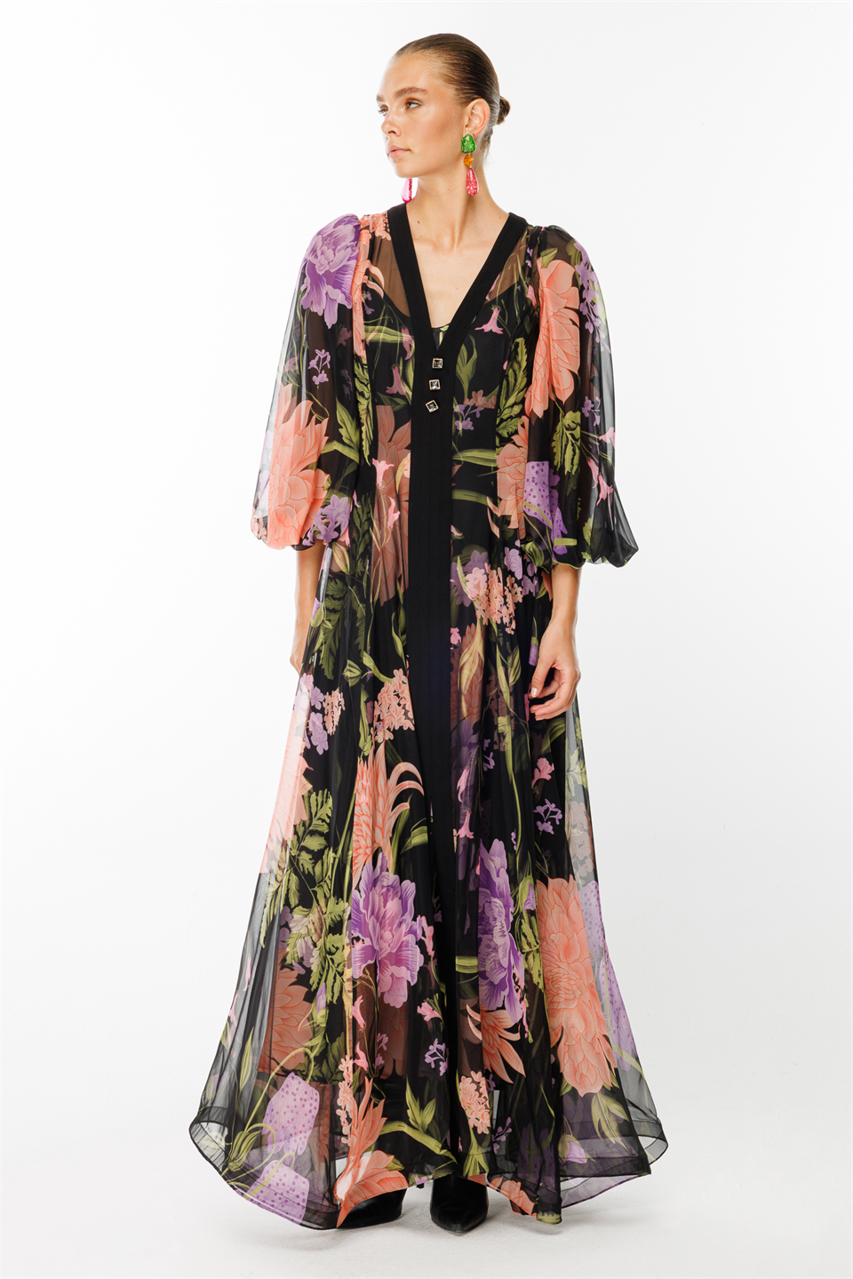 V-Neck Chiffon Dress BLACK