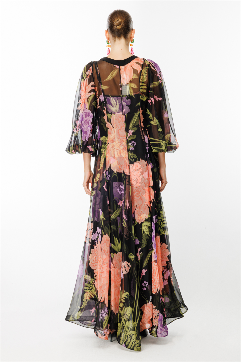 V-Neck Chiffon Dress BLACK