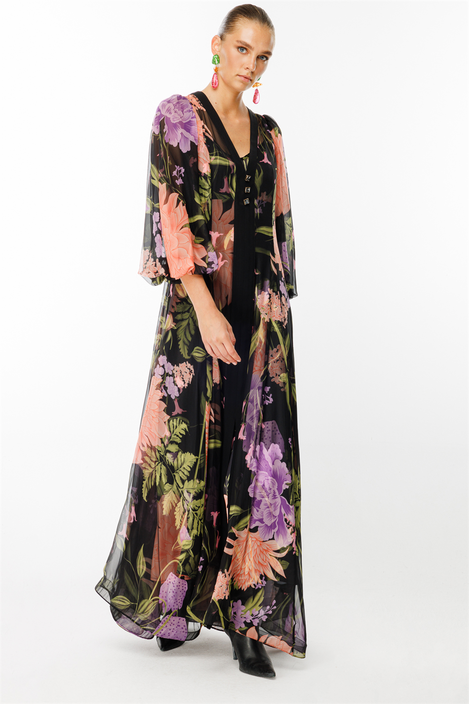 V-Neck Chiffon Dress BLACK