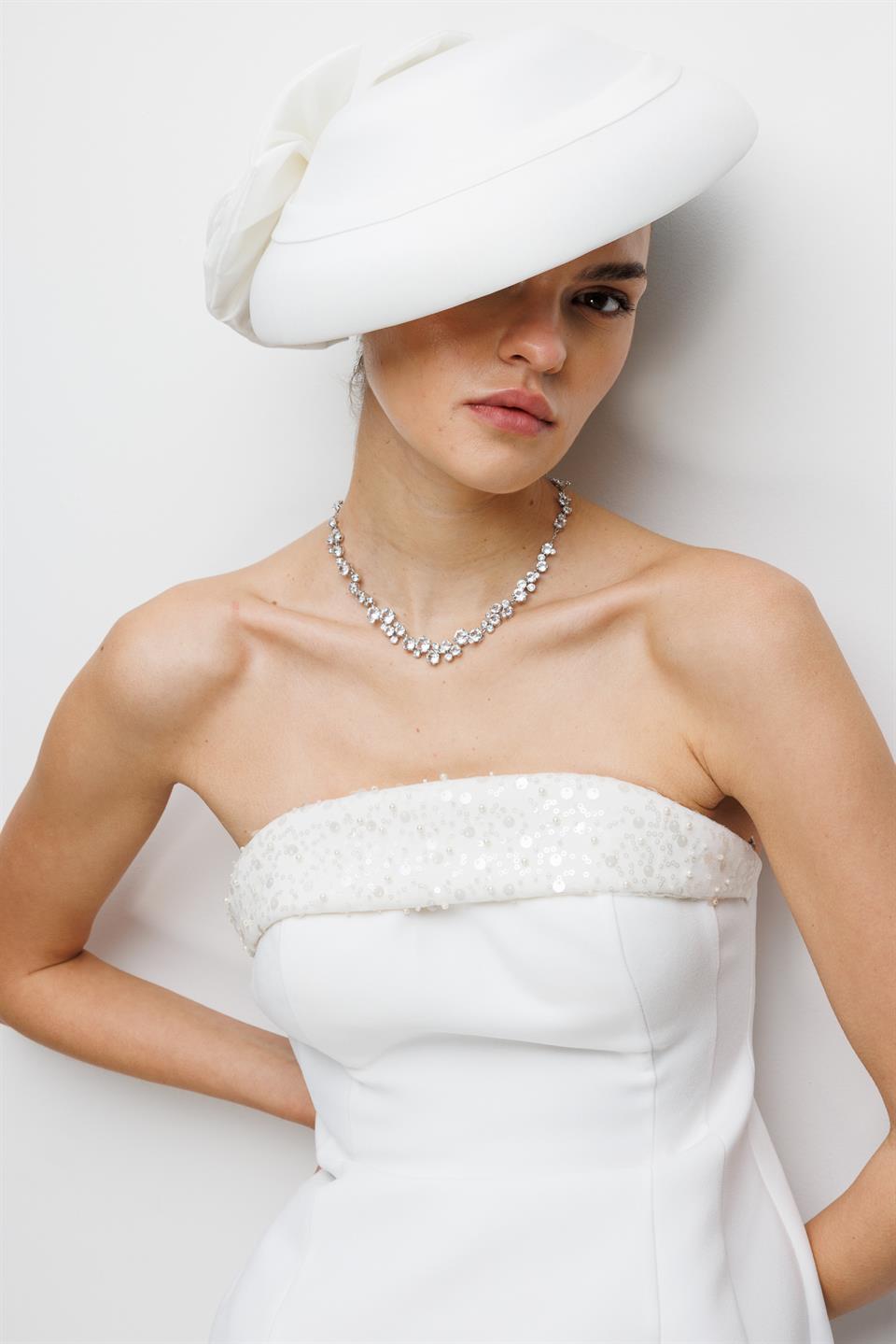 Yaka İşleme Detaylı Mini Elbise EKRU