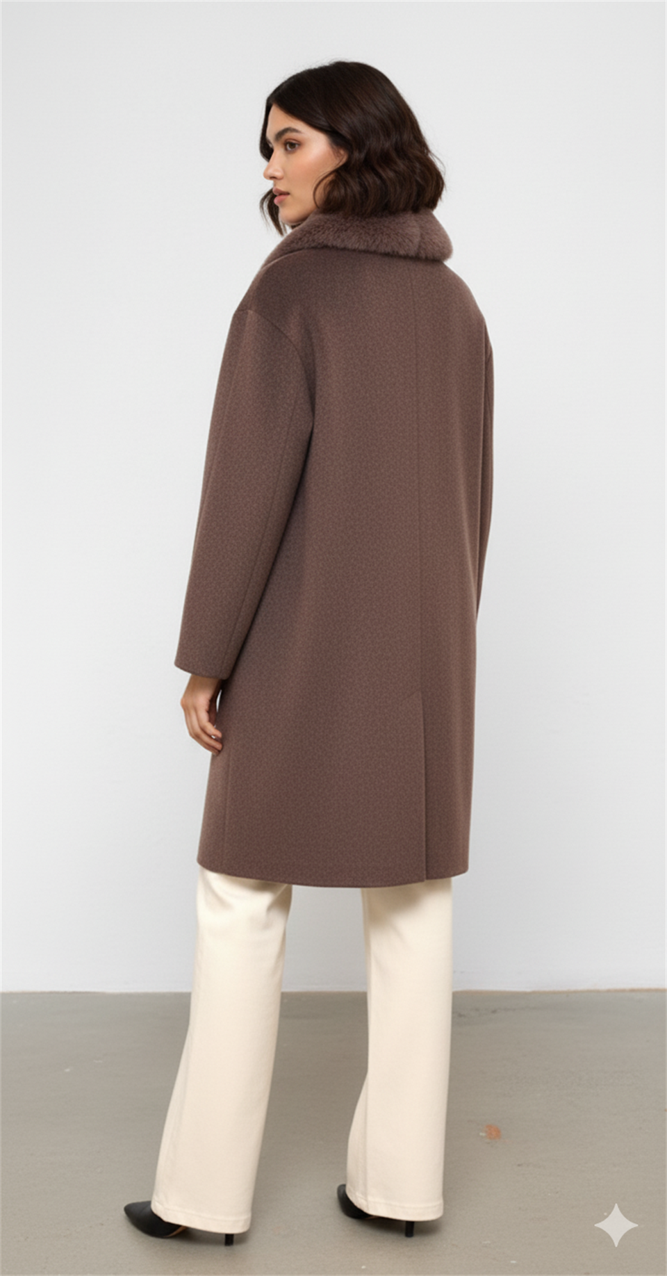 Fur Collar Detailed Midi Length Cashmere Coat LATTE