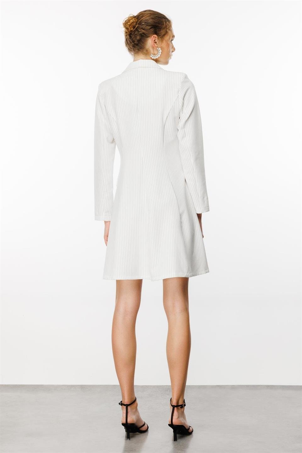 Striped Short Dress with Brooch on Collar 