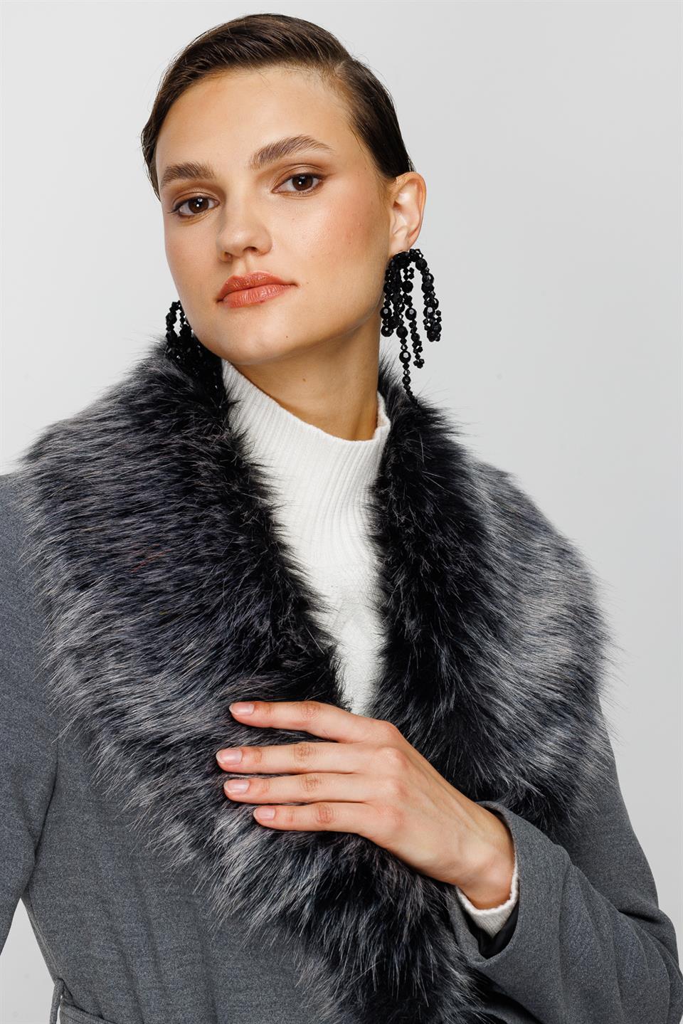 FUR SIDE COLLAR COAT GRAY