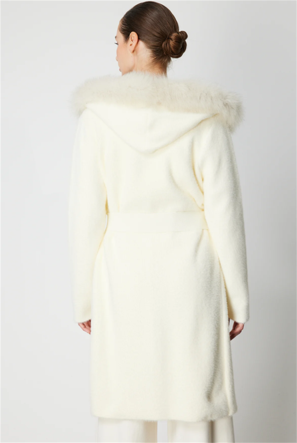 Yakası Kürklü Sakal Uzun Hırka KREM