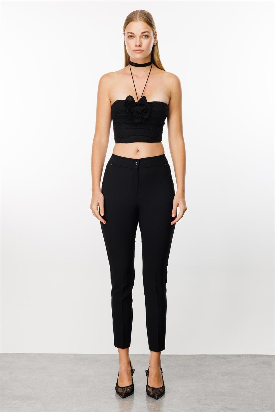 Side Pocket Skinny Leg Trousers BLACK