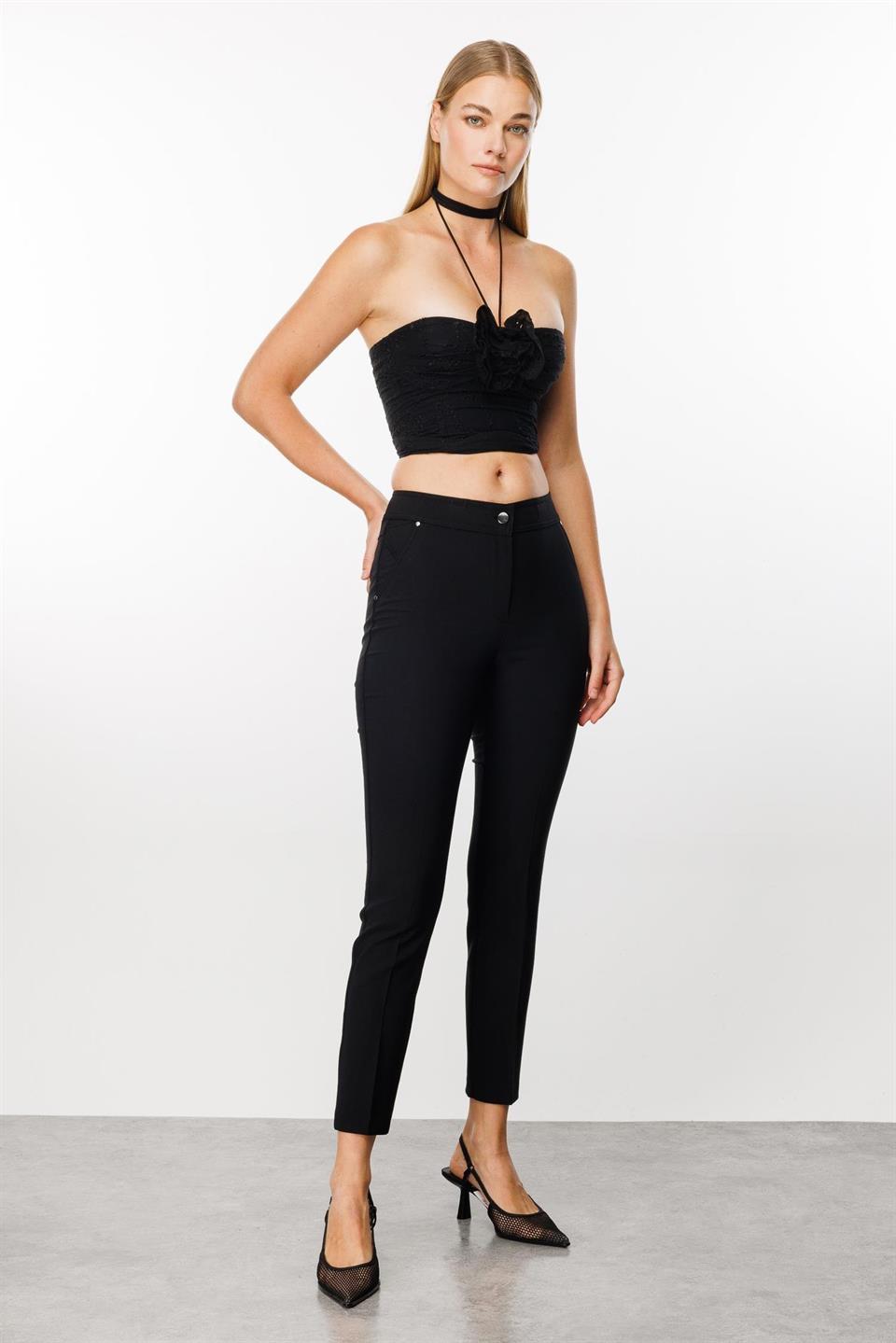 Side Pocket Skinny Leg Trousers BLACK