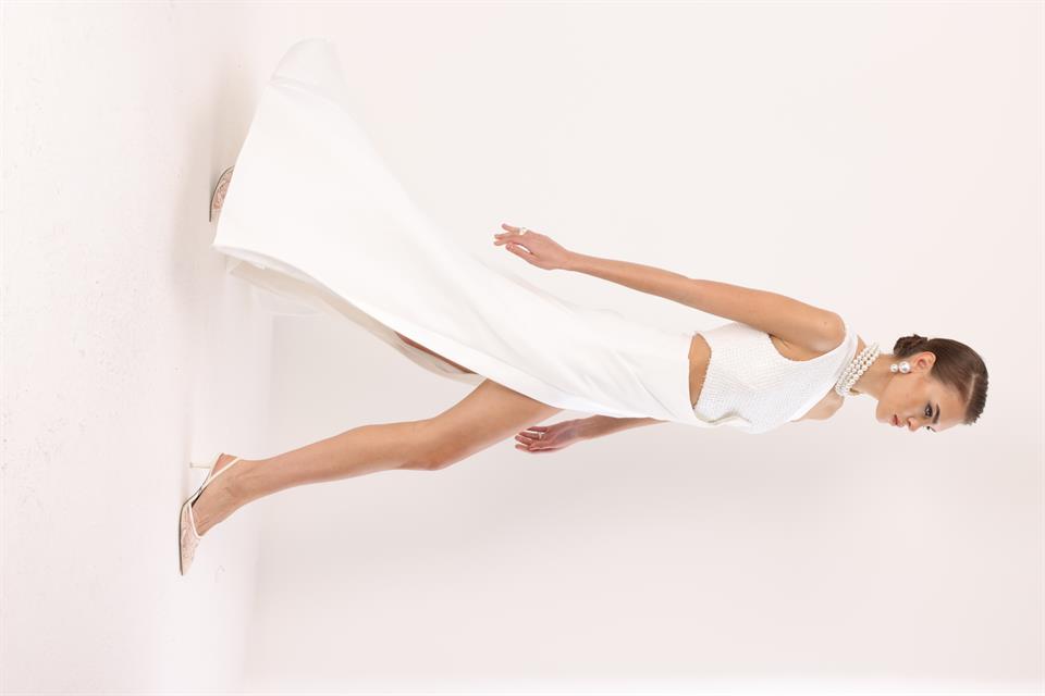 Yandan Fiyonk Uzun Elbise EKRU