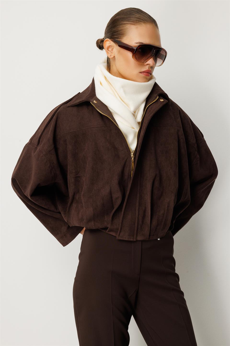 Yarasa Kol Bomber Ceket KAHVE