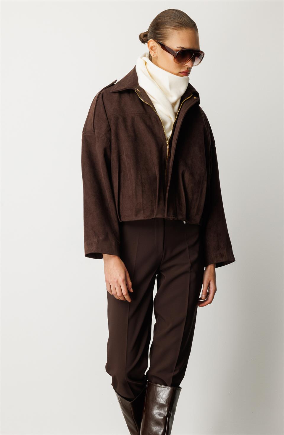 Yarasa Kol Bomber Ceket KAHVE