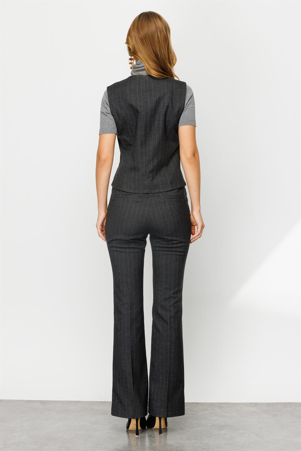Buttoned V Neck Vest Gray