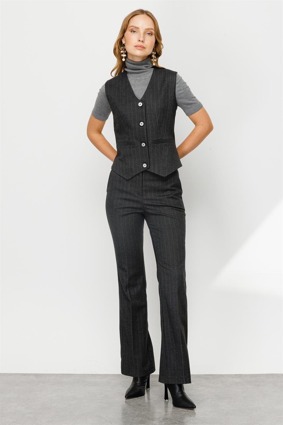 Buttoned V Neck Vest Gray
