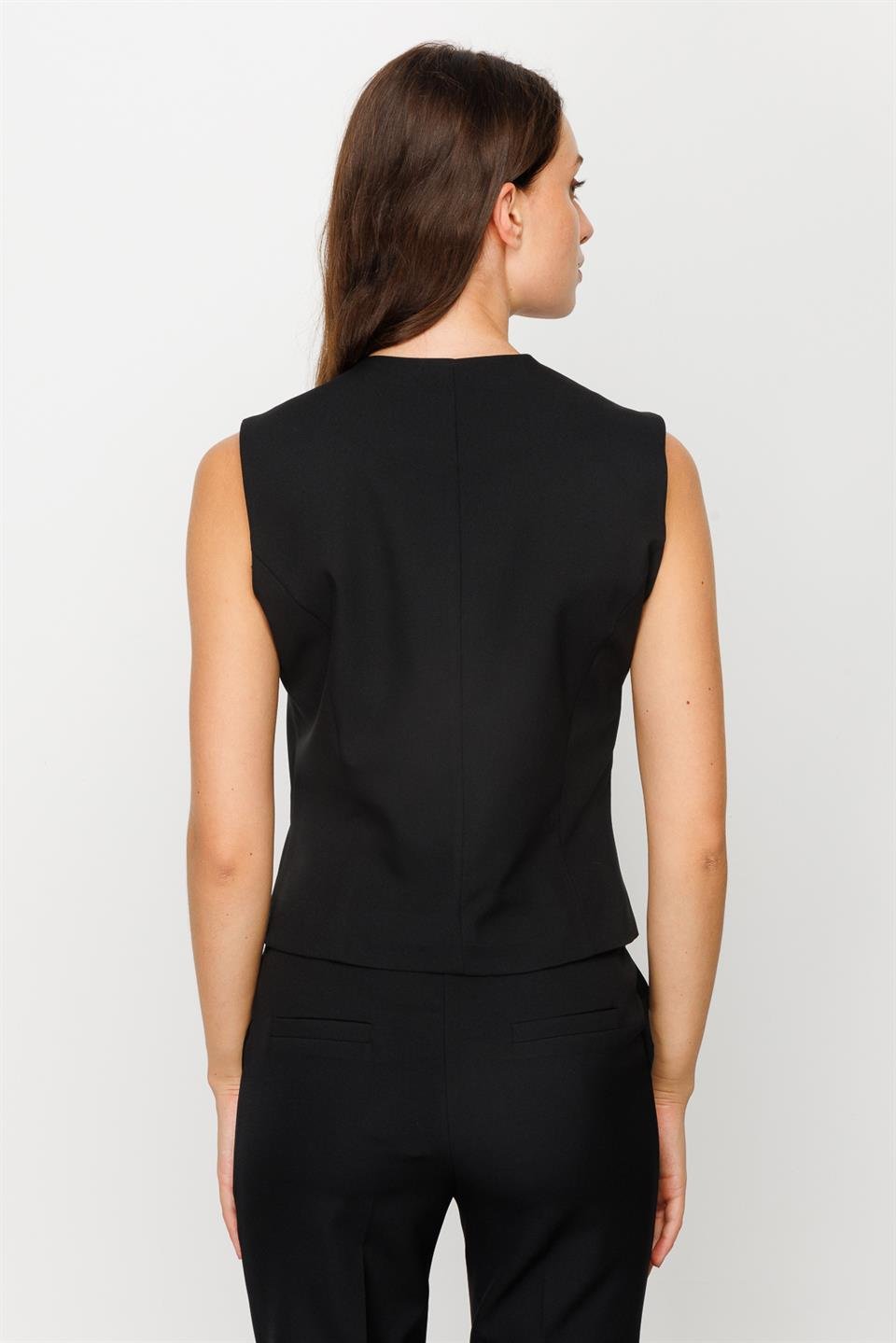 Buttoned V Neck Vest Black