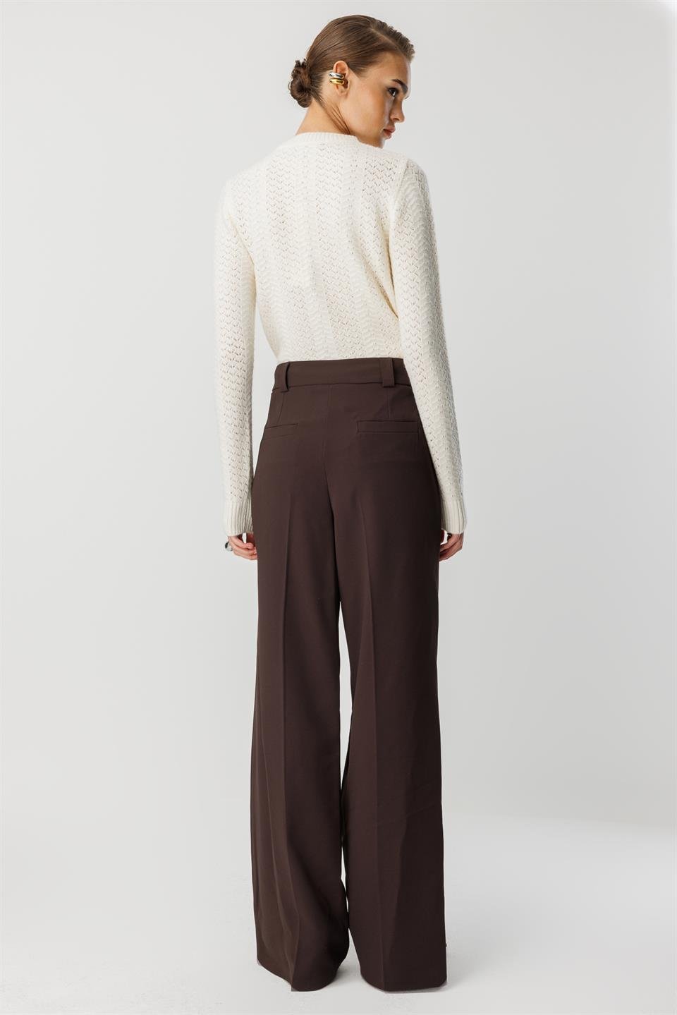 Yüksek Bel Bol Paça Pantolon KAHVE