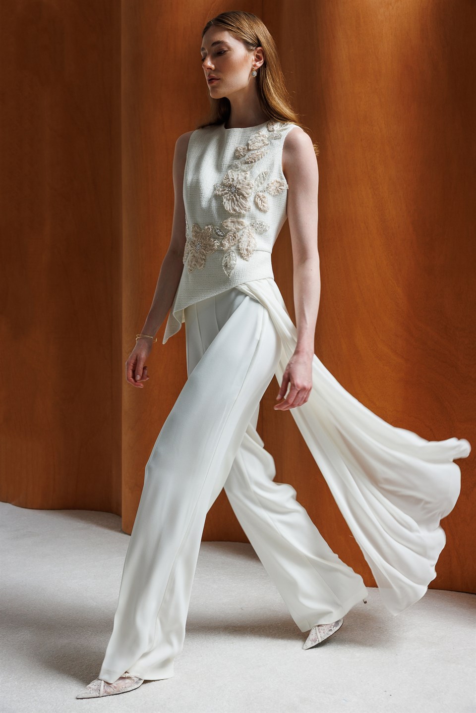 High Waisted Palazzo Trousers Ecru