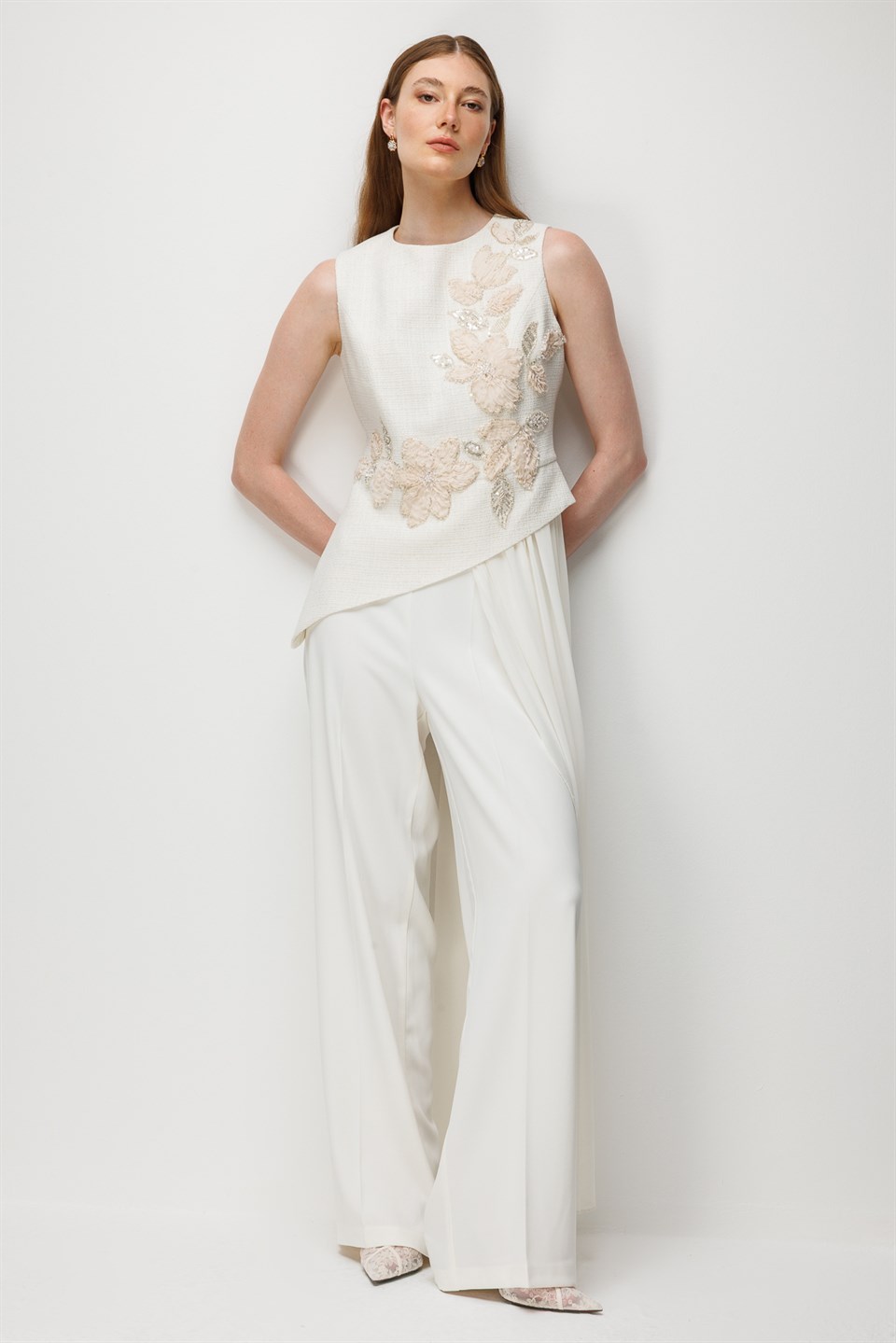High Waisted Palazzo Trousers Ecru