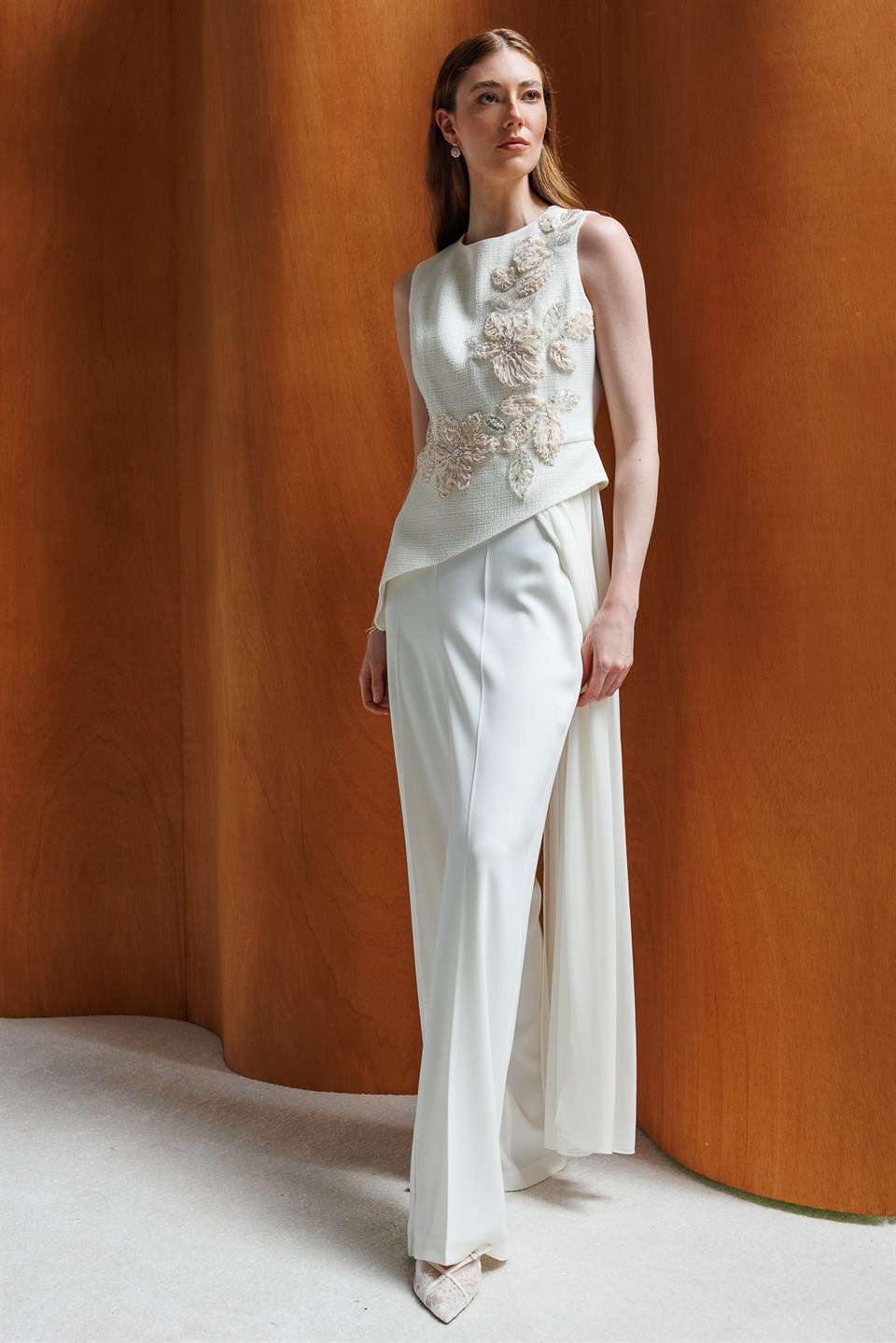 High Waisted Palazzo Trousers Ecru