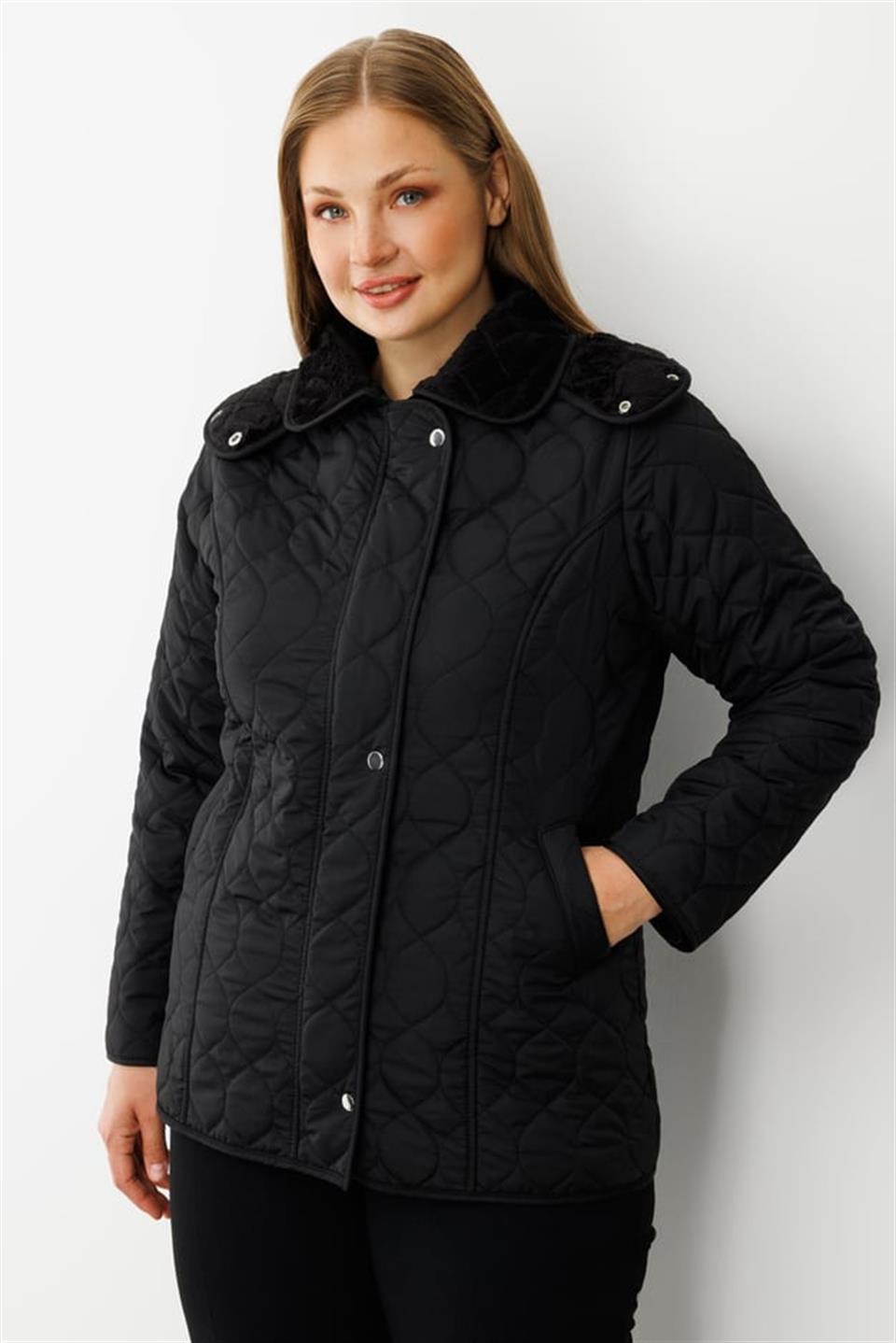 Chain Pattern Quilted Coat BLACK
