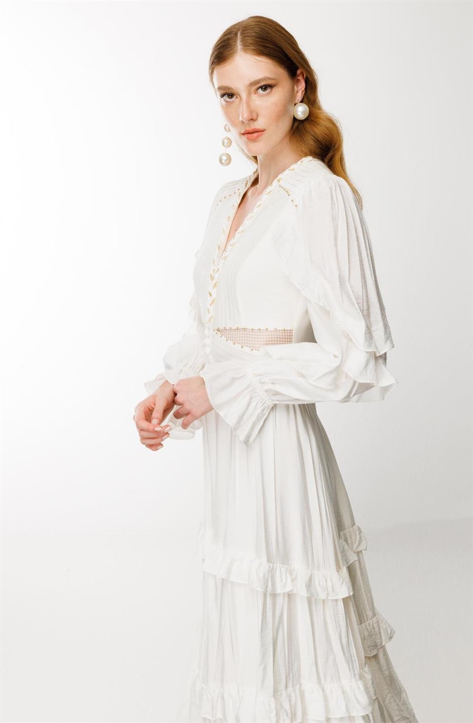 Nefeli Chain Knitted Collar Grain Dress