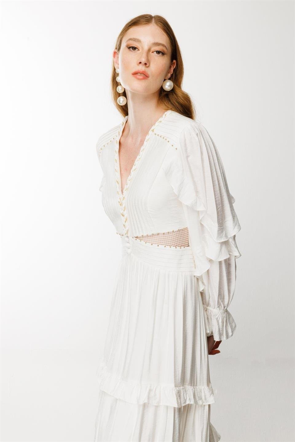 Nefeli Chain Knitted Collar Grain Dress