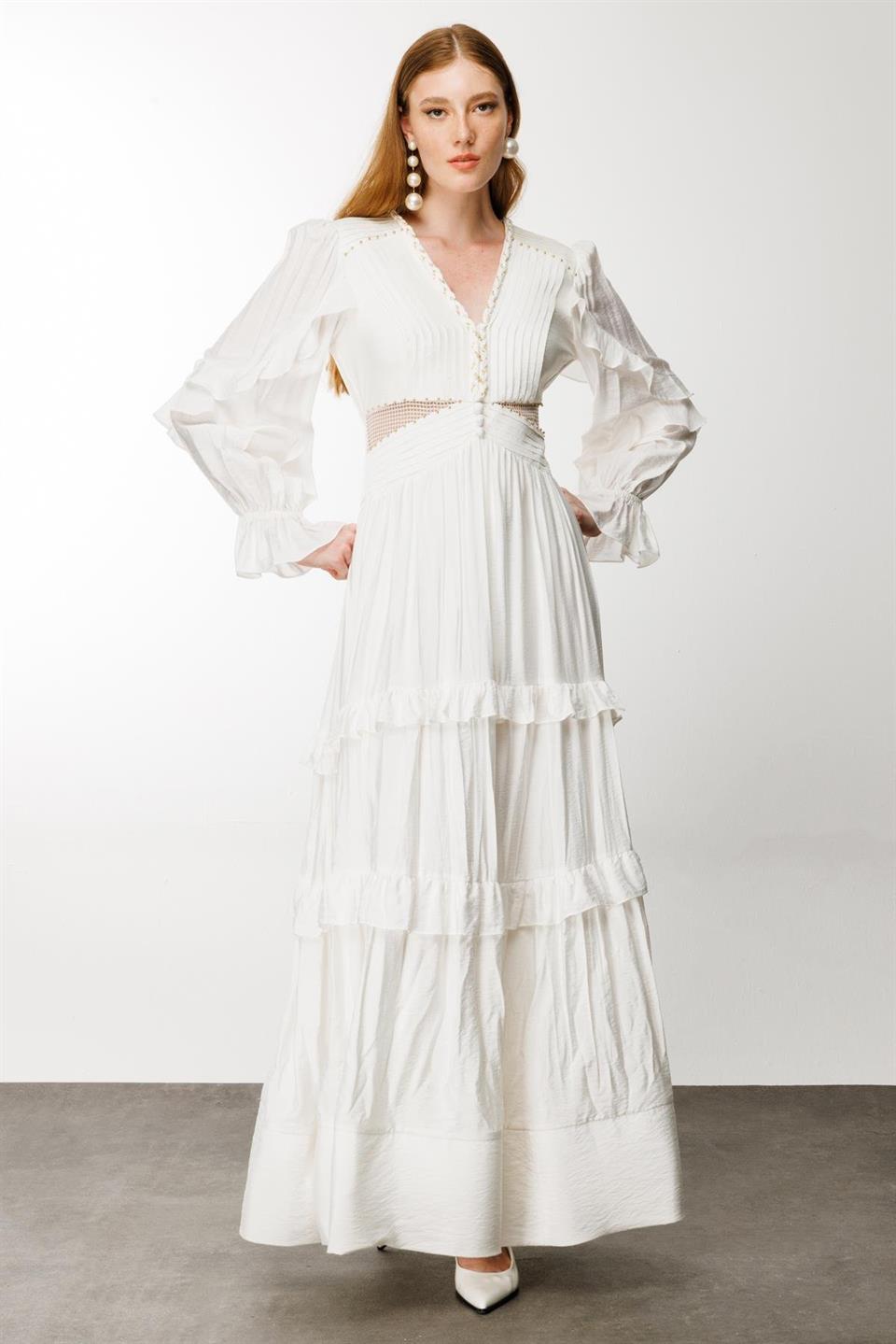 Nefeli Chain Knitted Collar Grain Dress