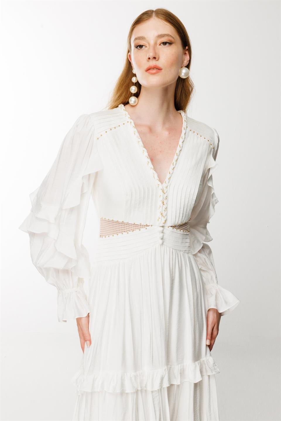 Nefeli Chain Knitted Collar Grain Dress