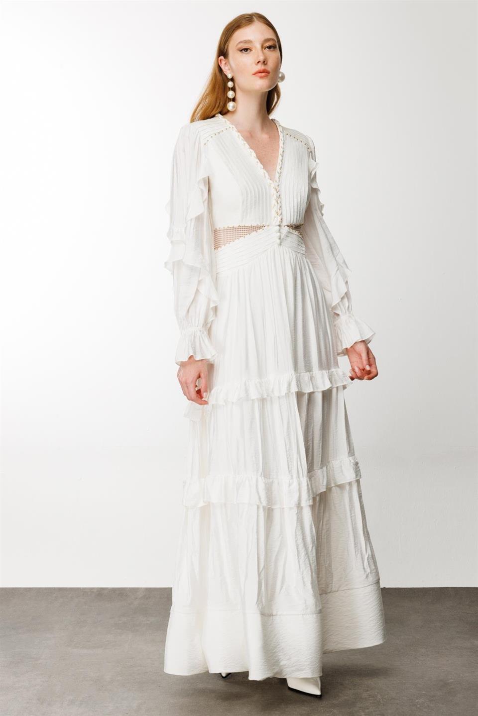 Nefeli Chain Knitted Collar Grain Dress