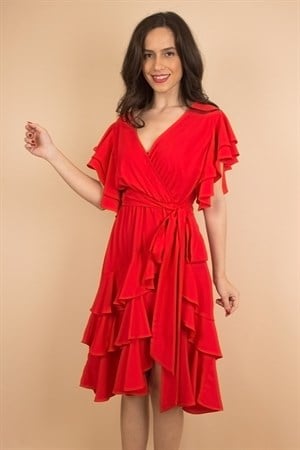 Kısa Kırmızı Flamenko Elbise