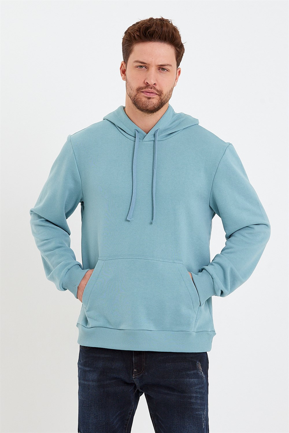Mavi Kapüşonlu Basic Sweatshirt - VENA