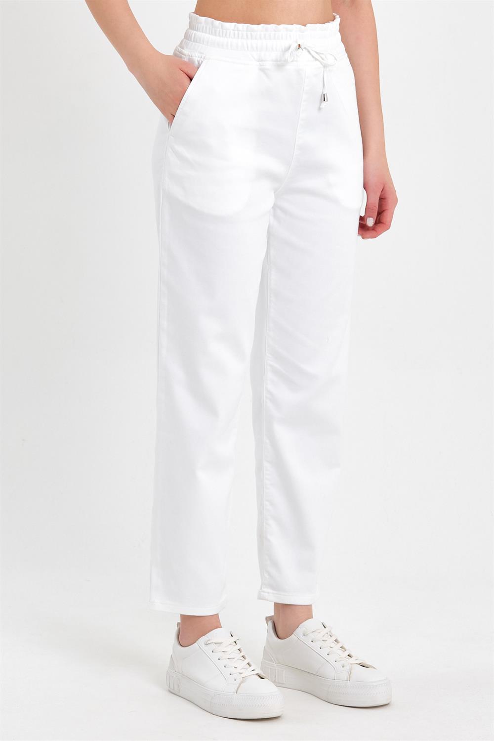 Marla Beyaz Yüksek Bel Slouchy Pantolon