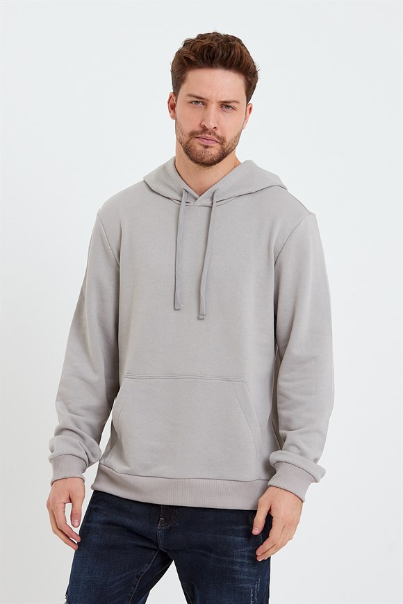 Gri Kapüşonlu Basic Sweatshirt - VENA