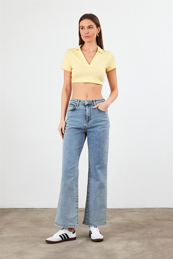 Wanda Sky Blue Wide Leg Jean Pantolon