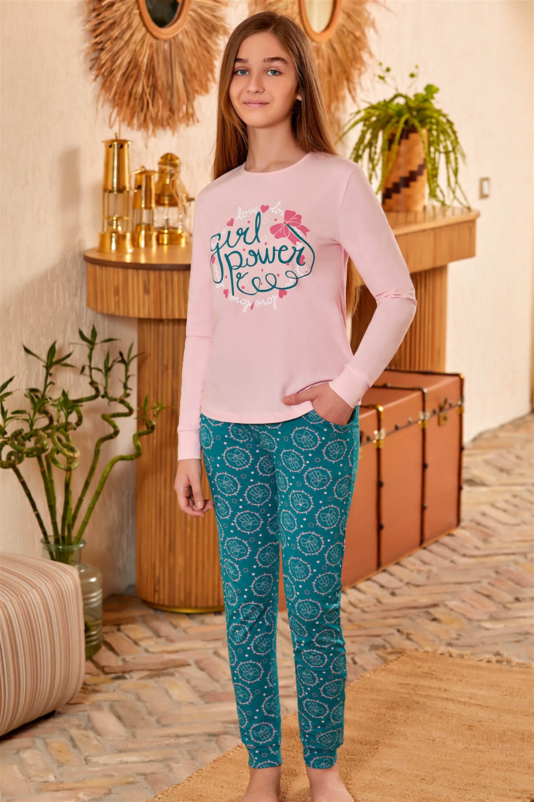 9126-148 Baykar Kız Çocuk Pijama Takımı Mavi