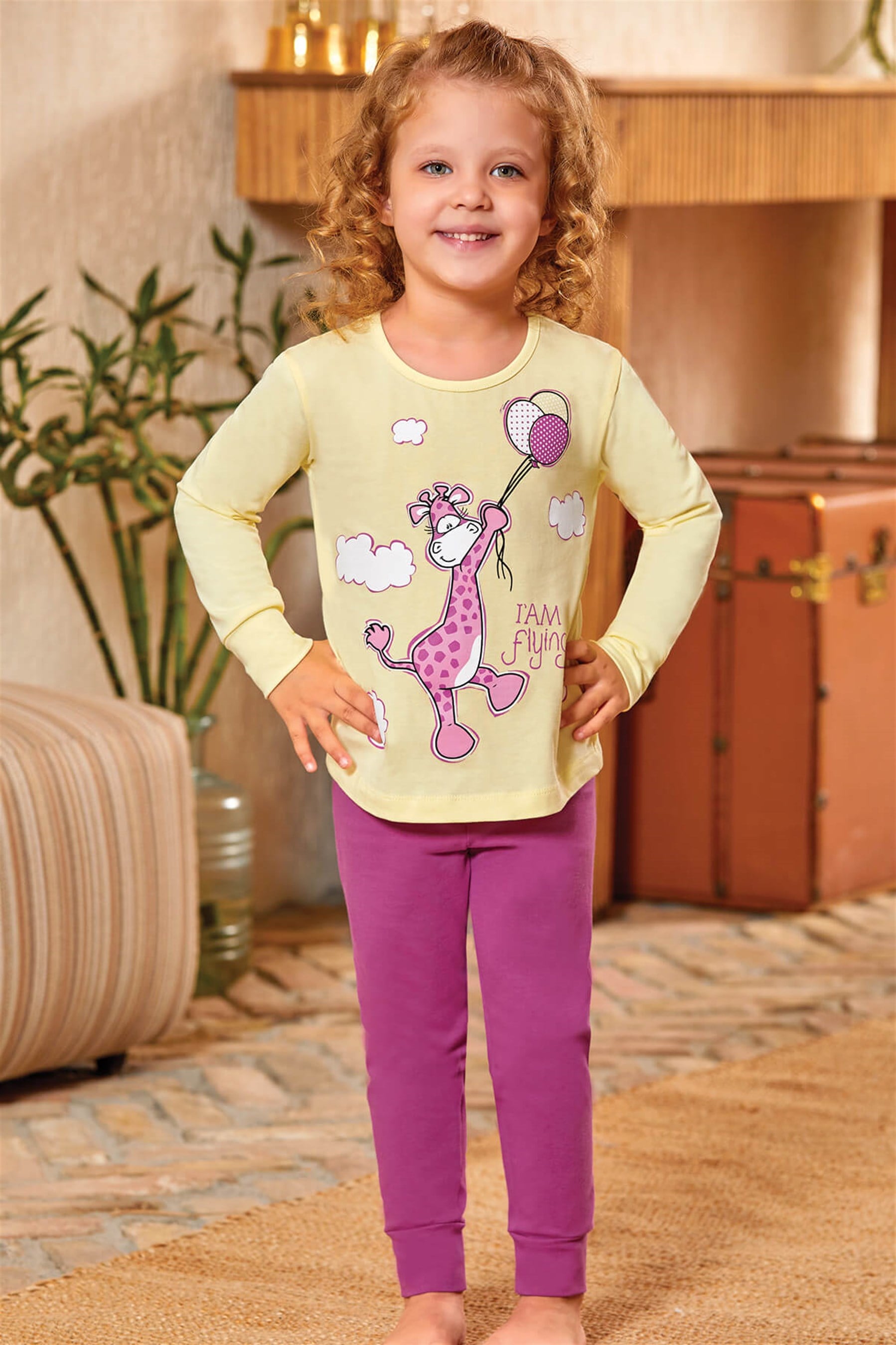 9127 Kız Çocuk Pijama Takımı Sarı