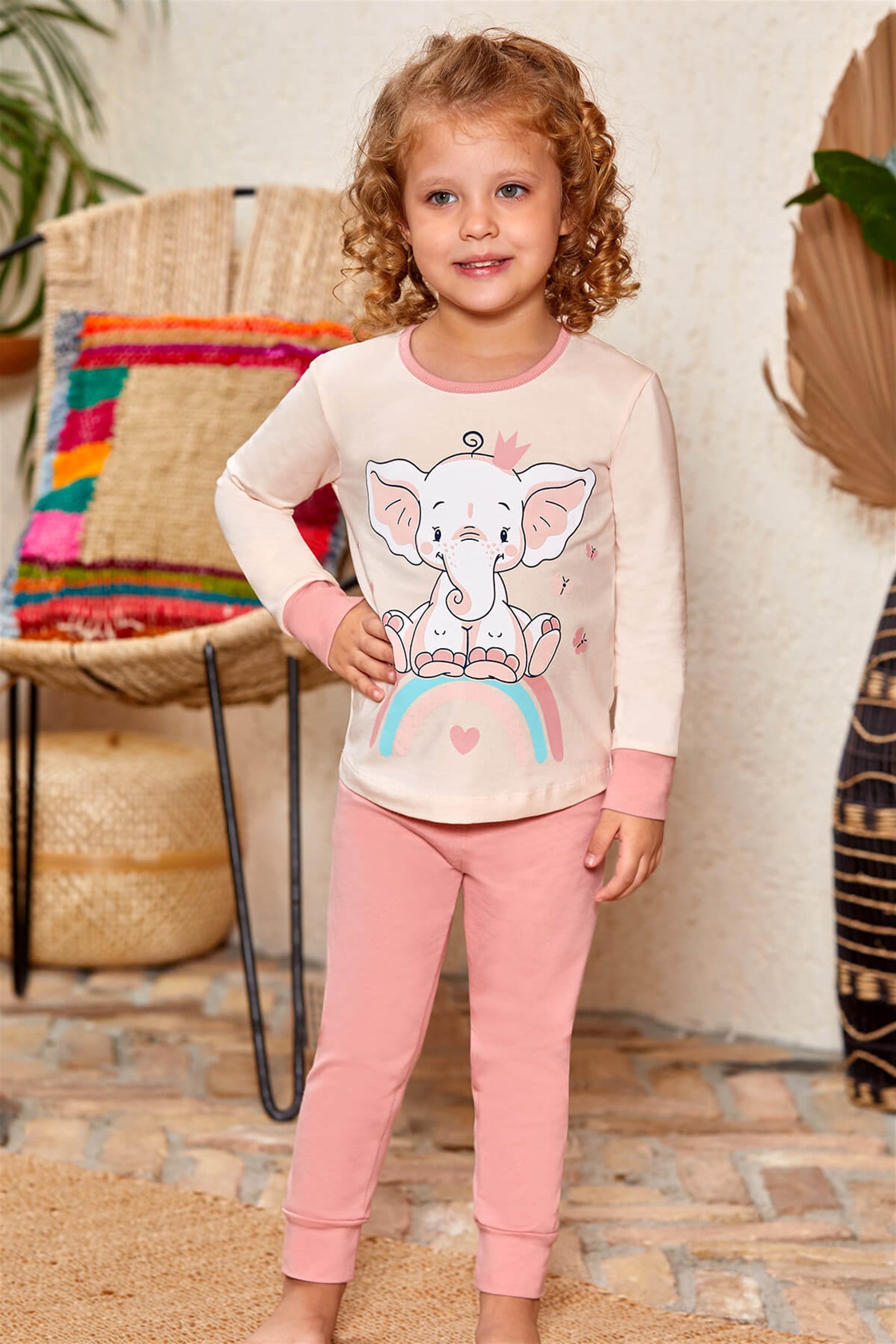 9129 Kız Çocuk Pijama Takımı Somon
