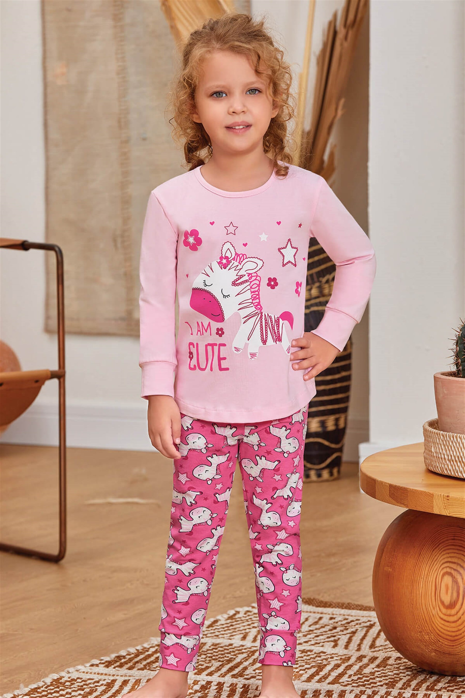 9132 Kız Çocuk Pijama Takımı Pembe