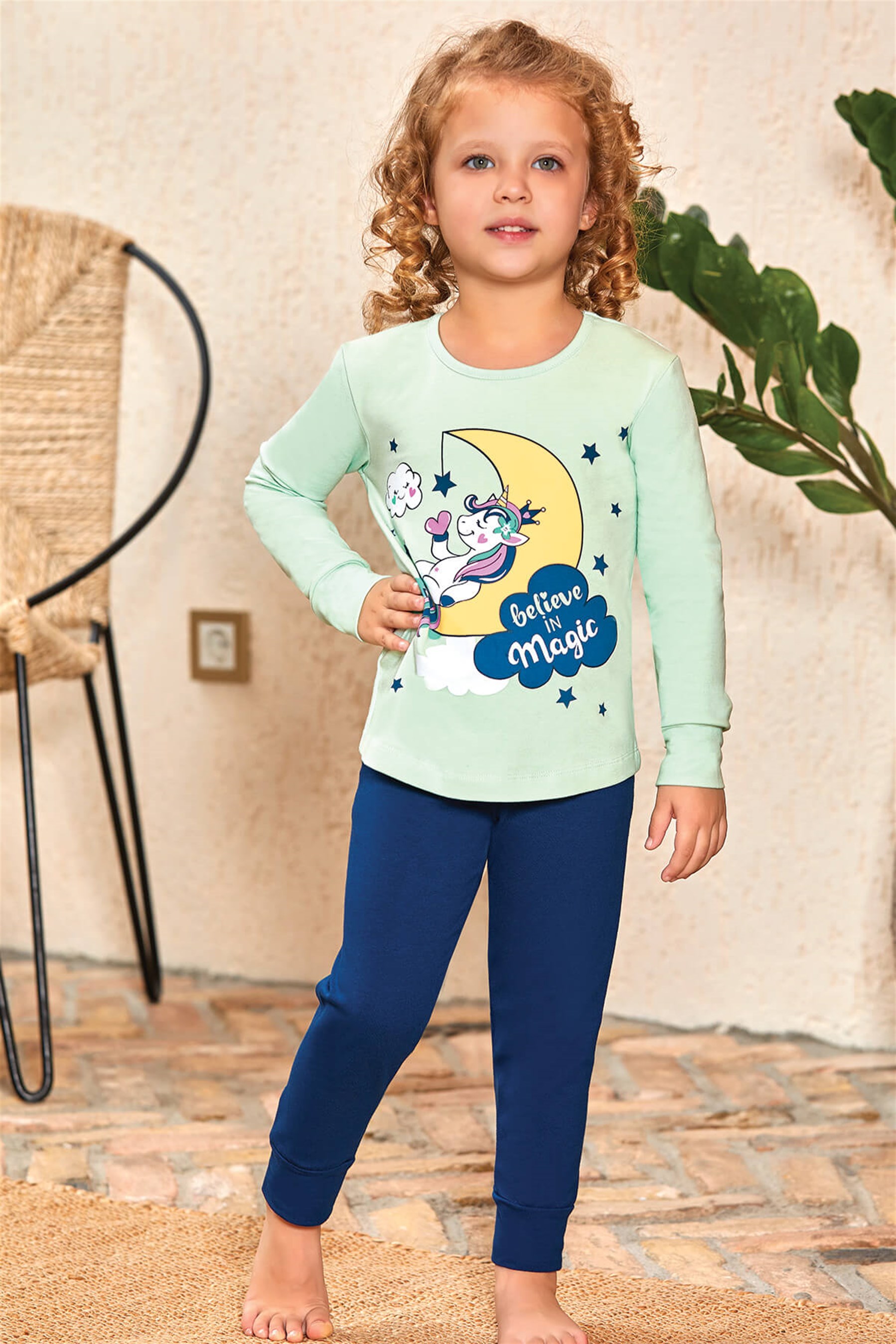9133 Kız Çocuk Pijama Takımı Su Yeşili