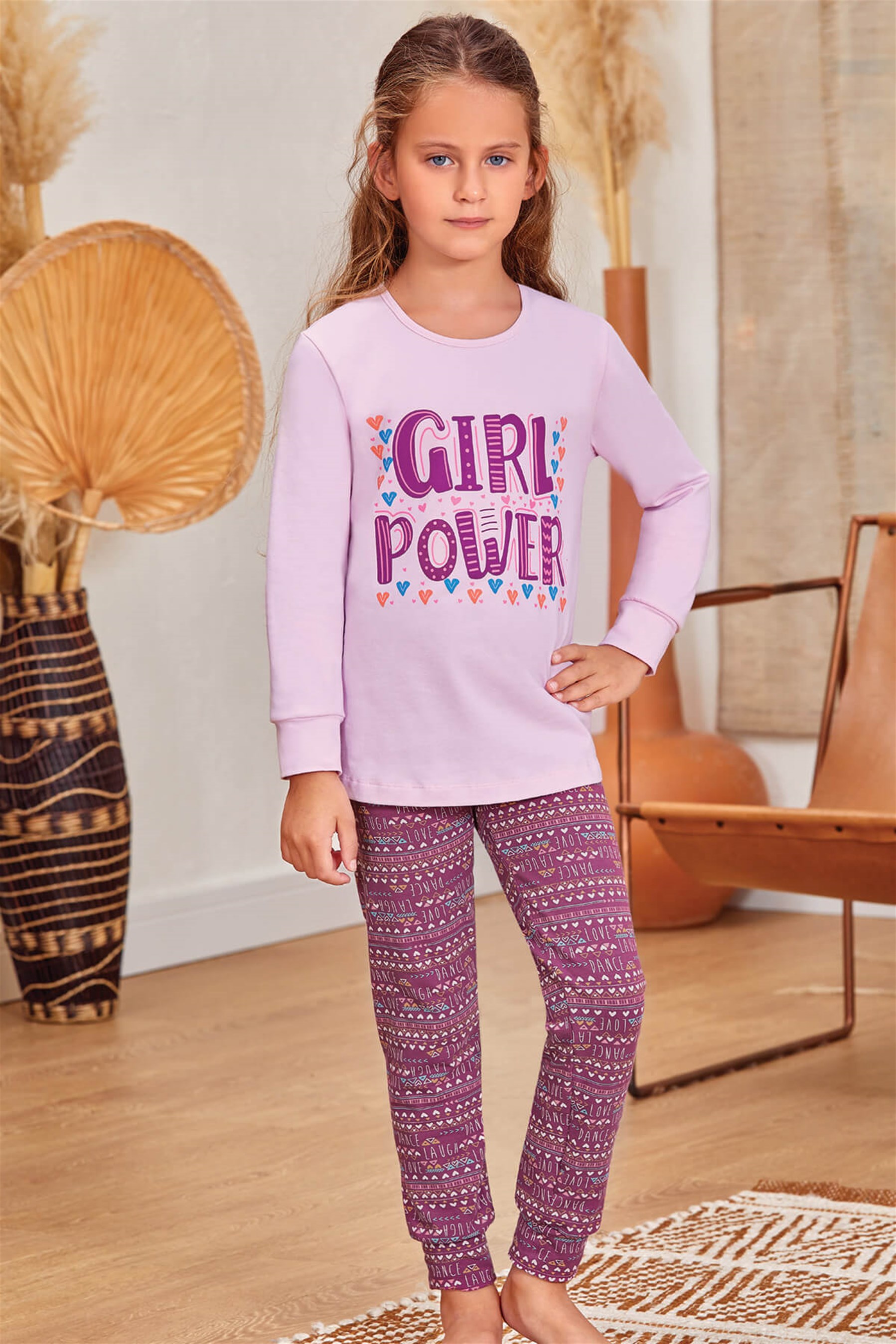 9143 Kız Çocuk Pijama Takımı Lila