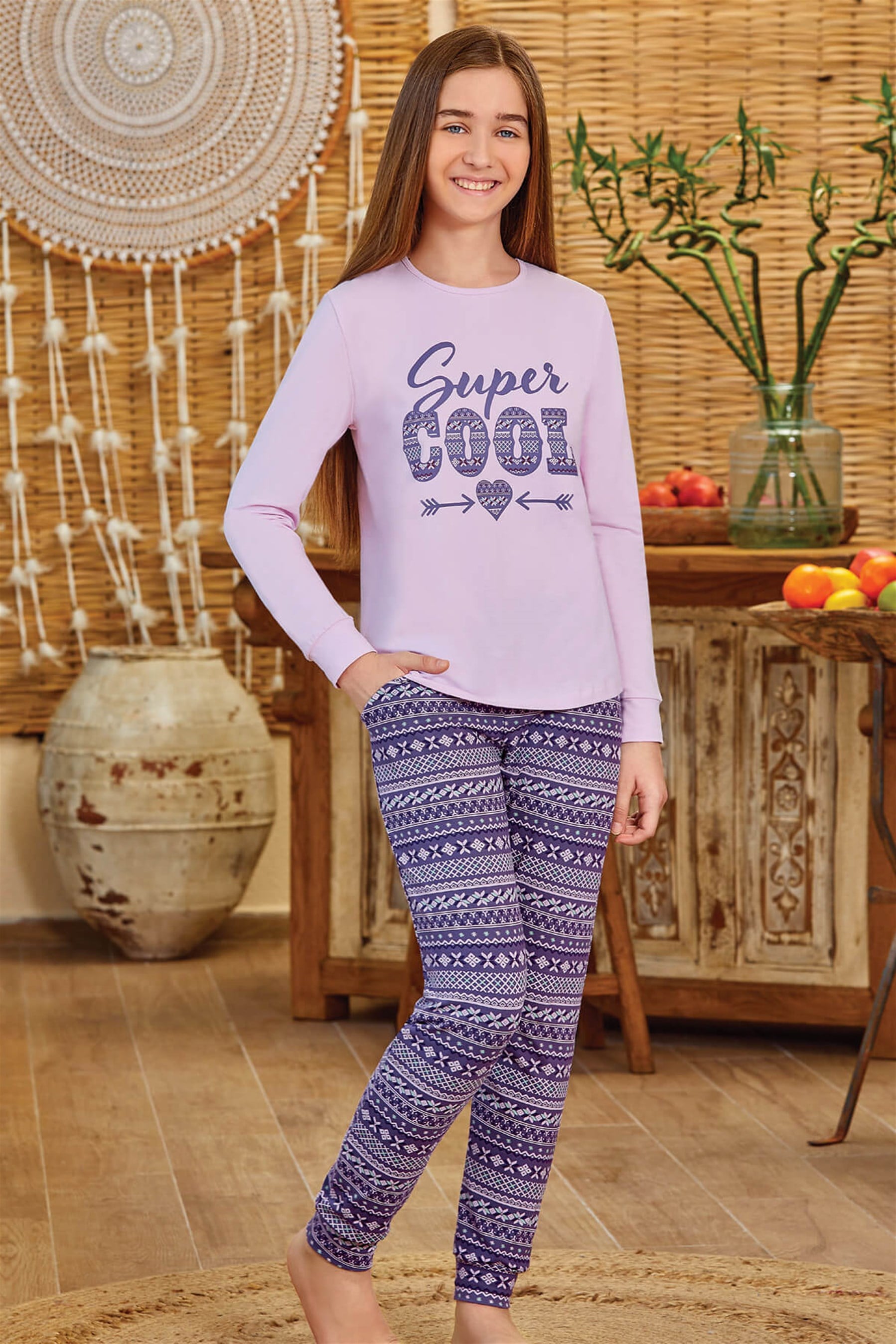 9151 Kız Çocuk Pijama Takımı Mor