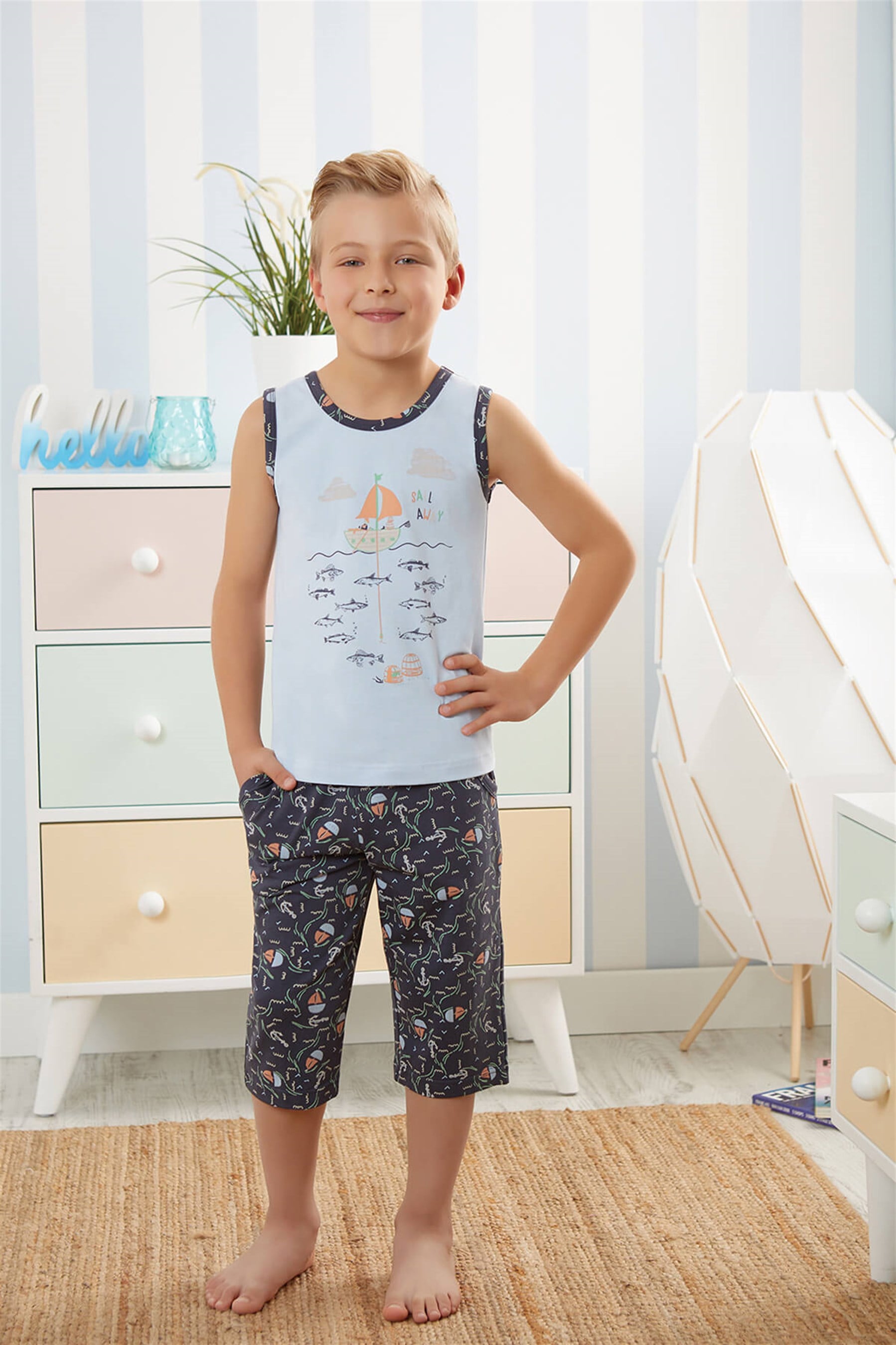 9733-105 Baykar Erkek Çocuk Kapr Pijama Takımı Mavi