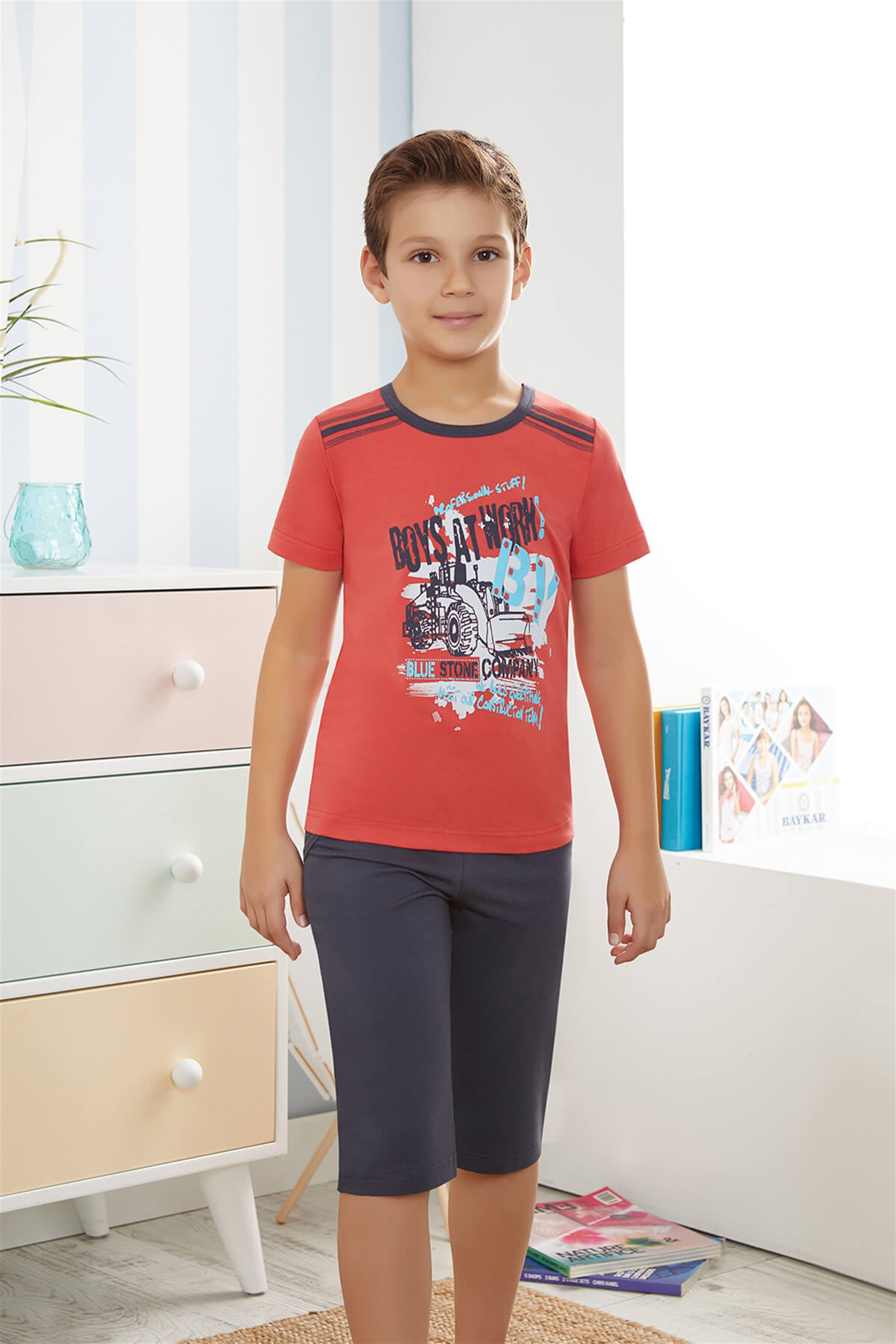 9736-282 Baykar Erkek Çocuk Kapr Pijama Takımı Kırmızı