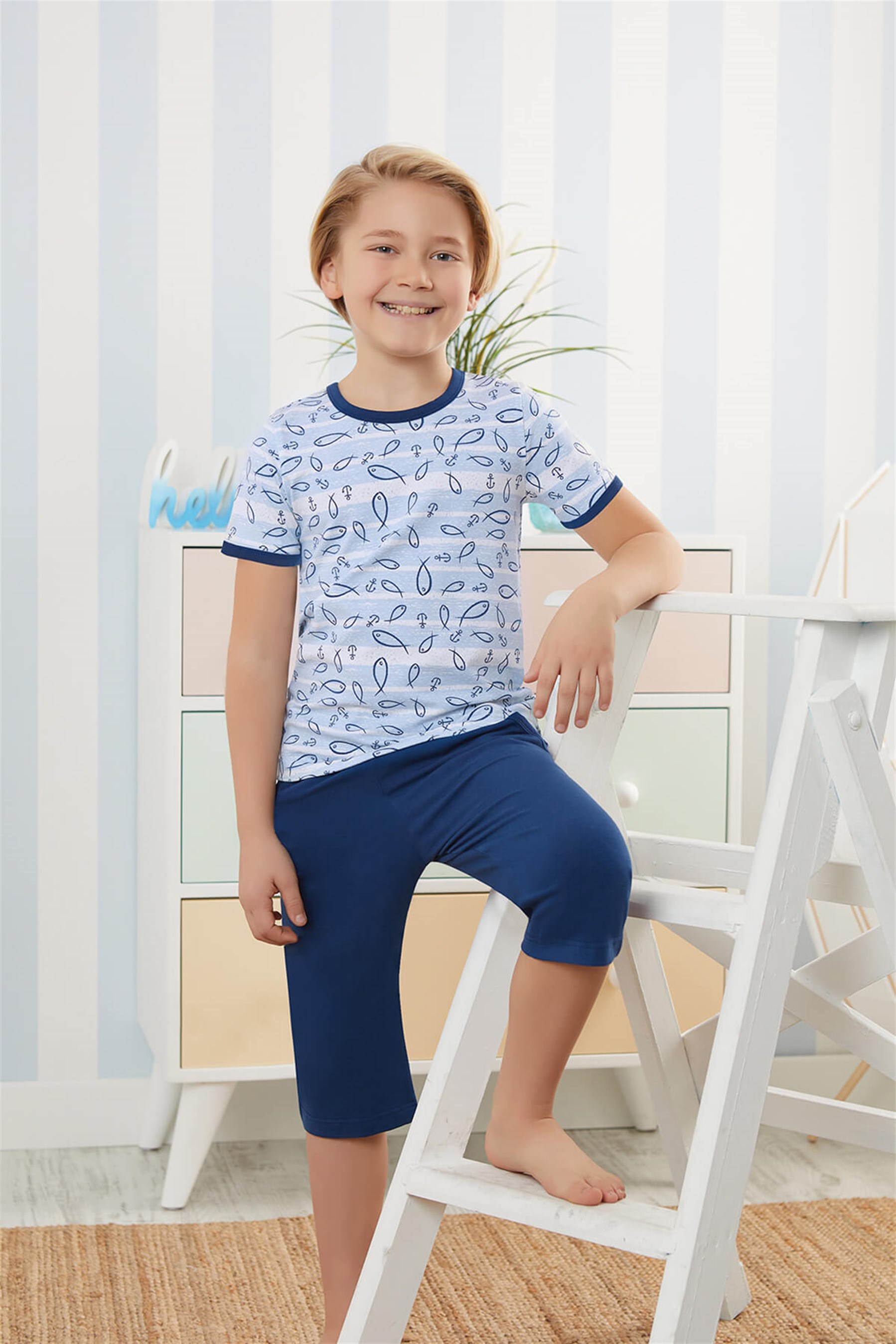 9739-104 Baykar Erkek Çocuk Kapr Pijama Takımı Lacivert