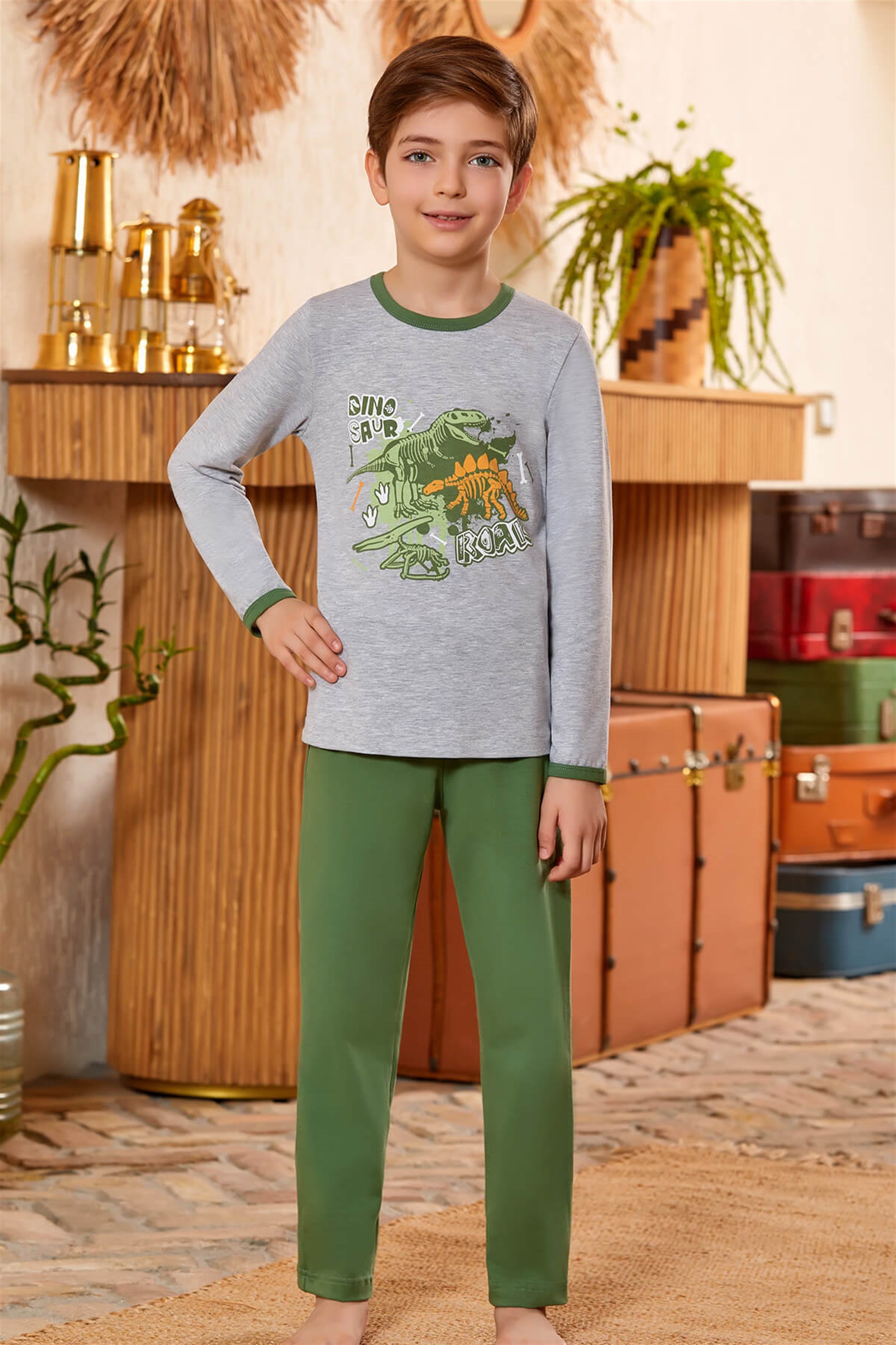 9790 Erkek Çocuk Pijama Takımı Gri