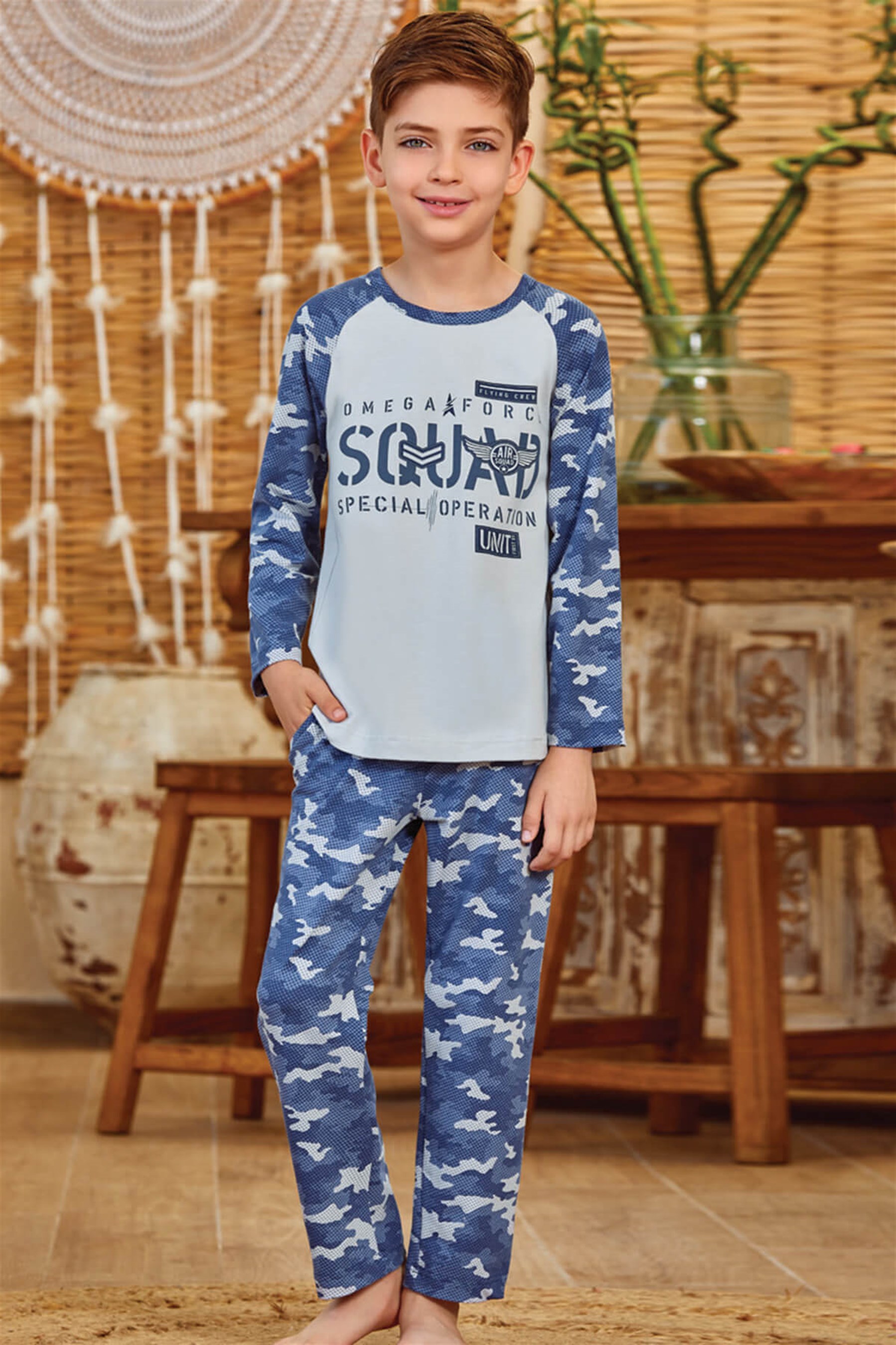 9798 Erkek Çocuk Pijama Takımı Mavi