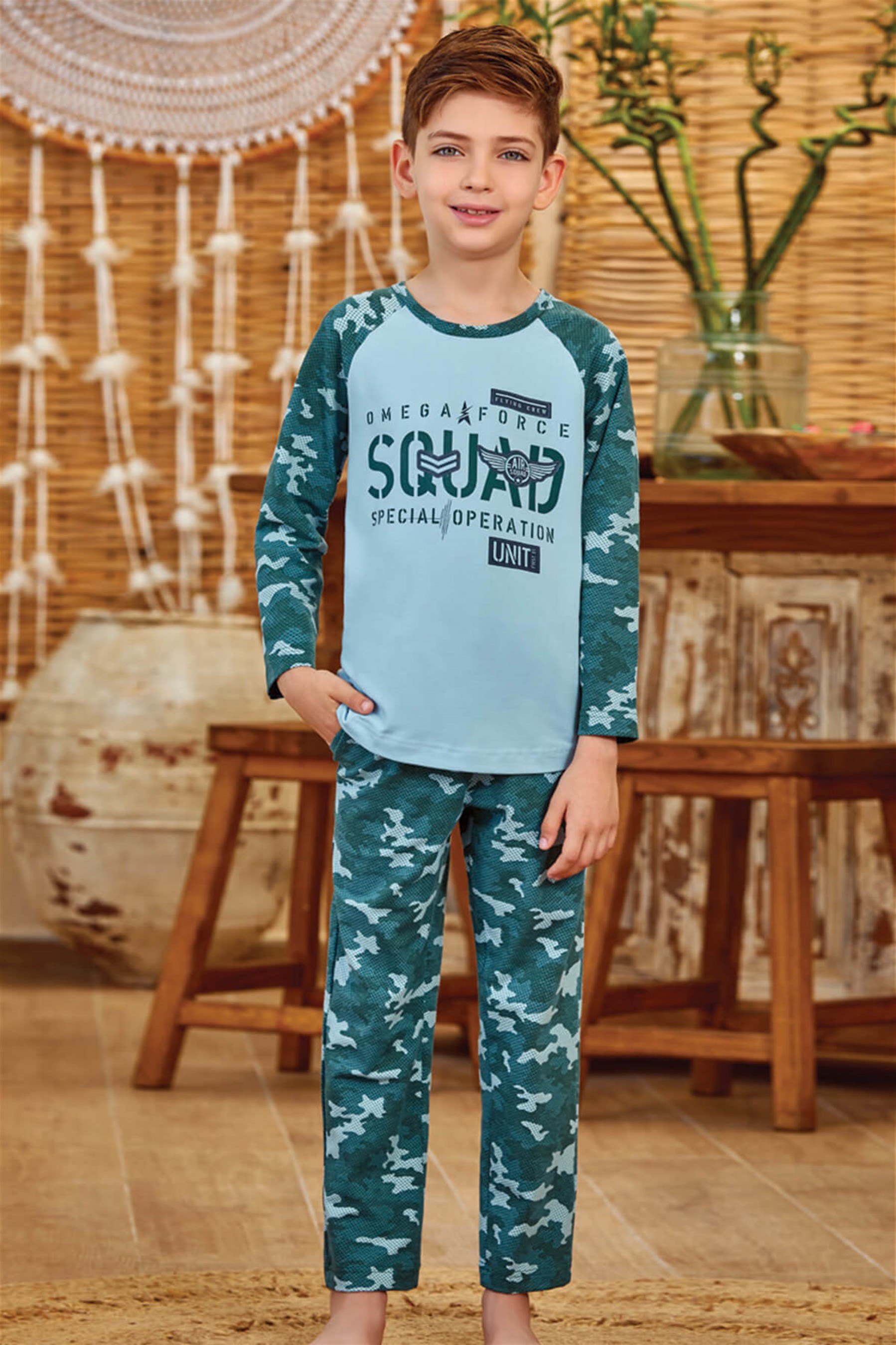9798 Erkek Çocuk Pijama Takımı Yeşil
