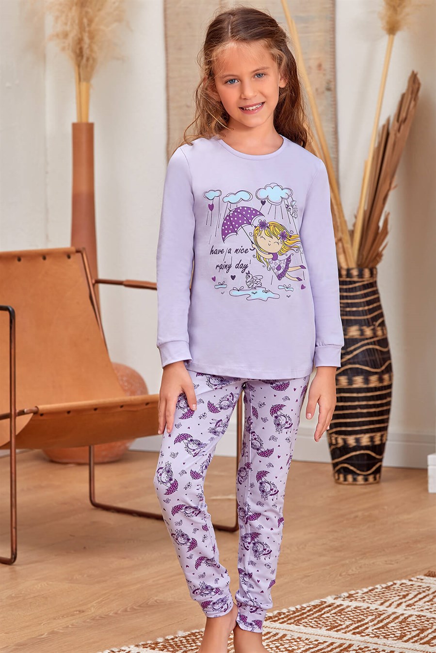 9124-216 Baykar Kız Çocuk Pijama Takımı Mor