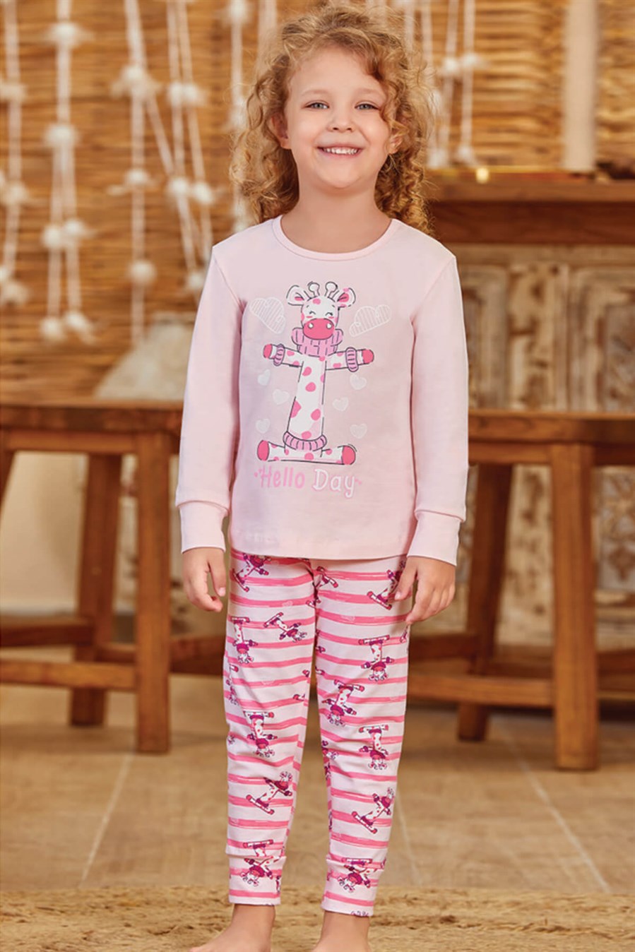 9130 Kız Çocuk Pijama Takımı Pembe