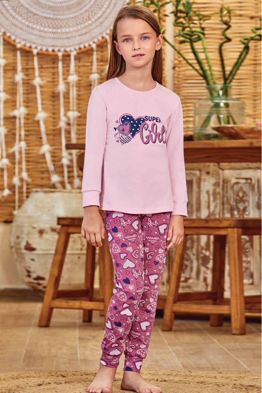 9150 Kız Çocuk Pijama Takımı Pembe