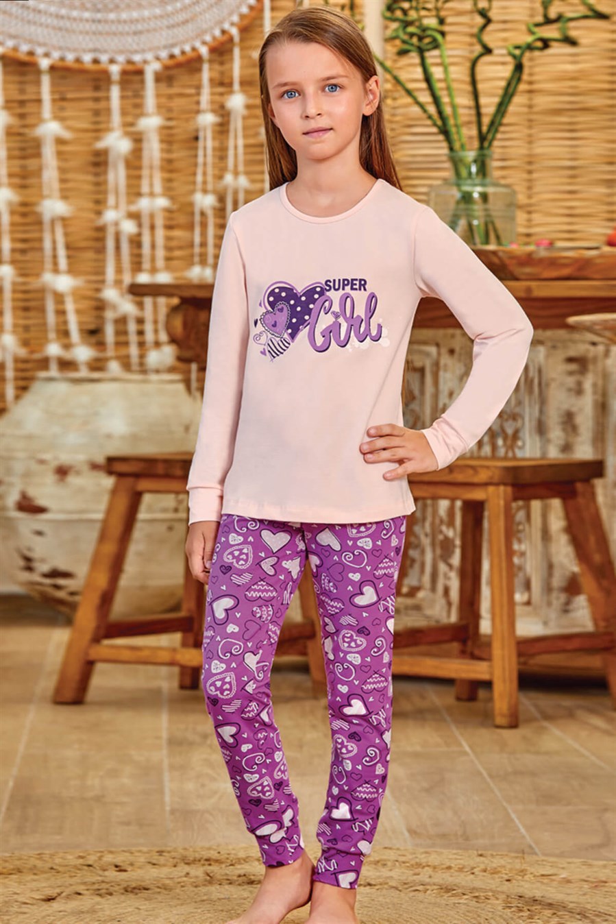 9150 Kız Çocuk Pijama Takımı Somon