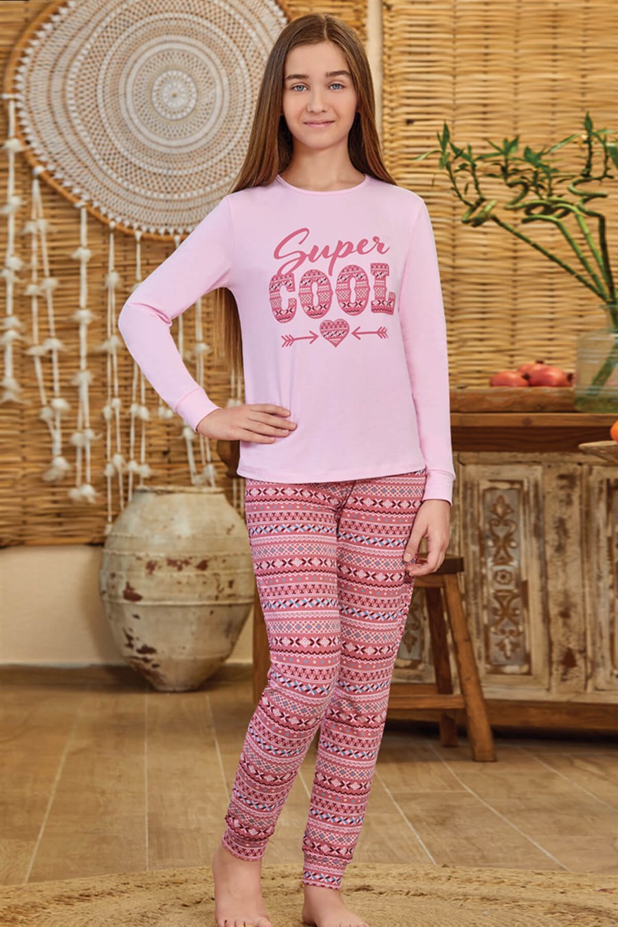 9151 Kız Çocuk Pijama Takımı Pembe