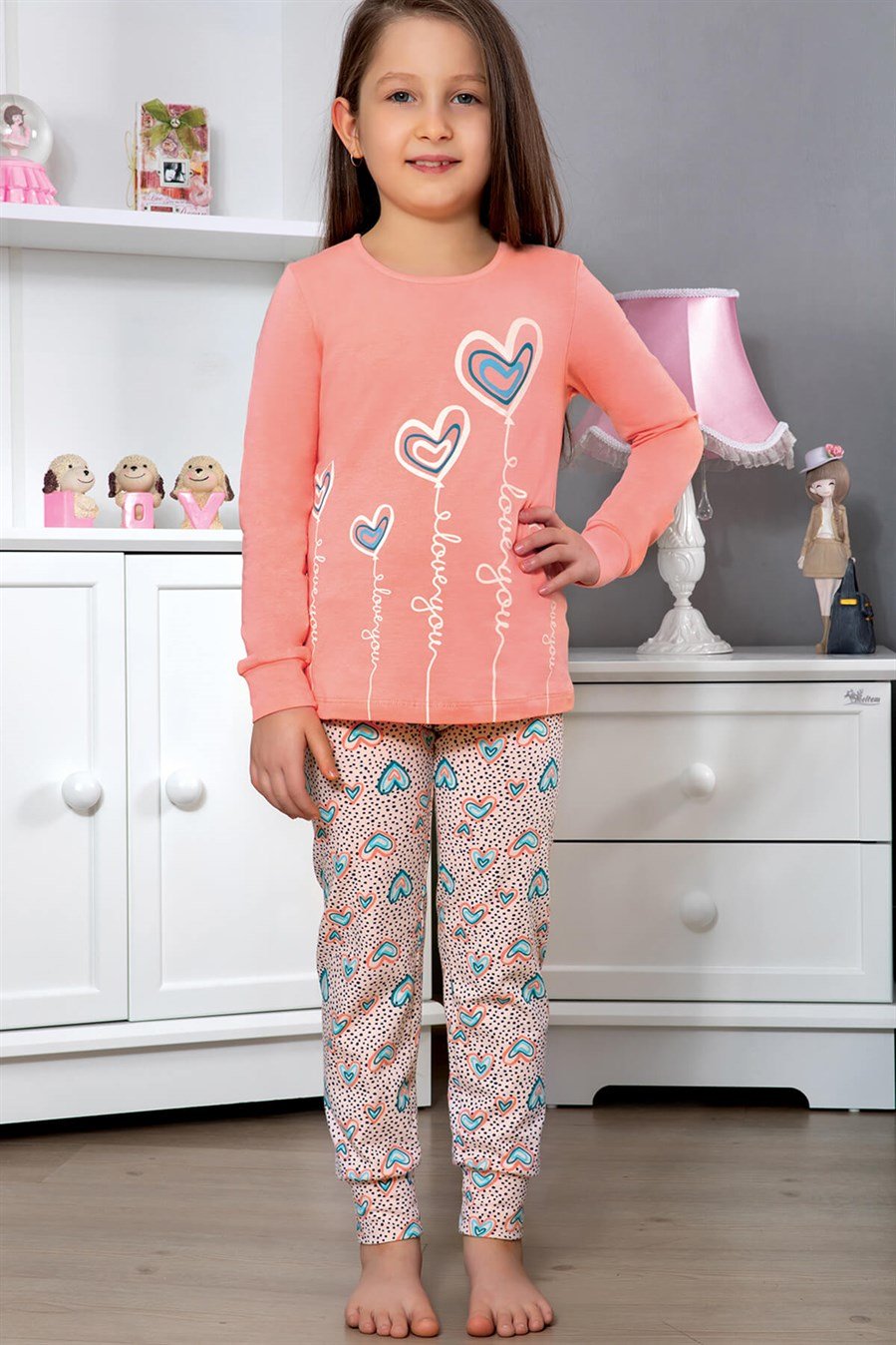 9298-575 Baykar Kız Çocuk Pijama Takımı Açık Pembe